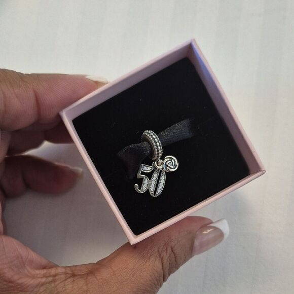 Pandora 50th Celebration Silver Charm with Clear Accents - Picture 16 of 16